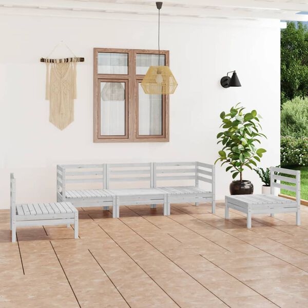 vidaXL 5 pcs conjunto lounge de jardim pinho maci&ccedil;o branco