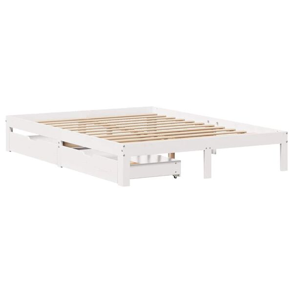 vidaXL Estrutura de cama c/ gavetas 120x200 cm pinho maci&ccedil;o branco