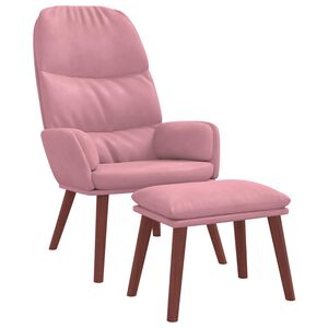 vidaXL Cadeira de descanso com banco p/ p&eacute;s veludo rosa