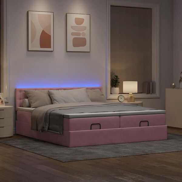 moldura de cama otomana vidaXL com colch&atilde;o rosa 200x200cm Veludo