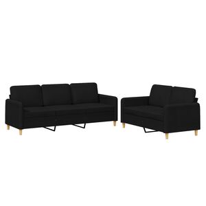 vidaXL 2 pcs conjunto de sof&aacute;s com almofad&otilde;es tecido preto
