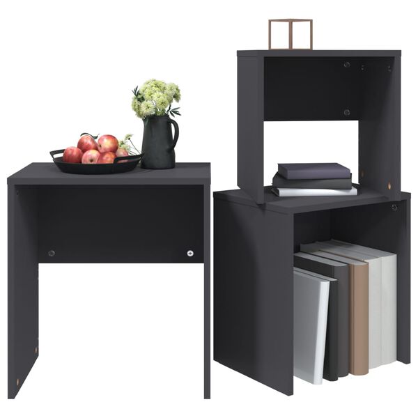 vidaXL Mesas de centro de encastrar 3 pcs contraplacado cinzento