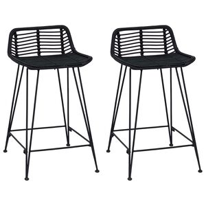 vidaXL Banco de bar 2 unid. Preto 44 x 45 x 76 cm Rattan e A&ccedil;o