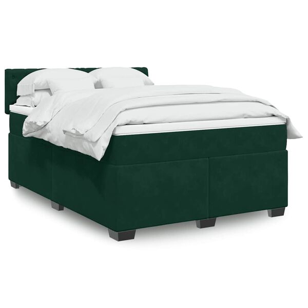 vidaXL Cama com molas/colch&atilde;o 140x190 cm veludo verde-escuro