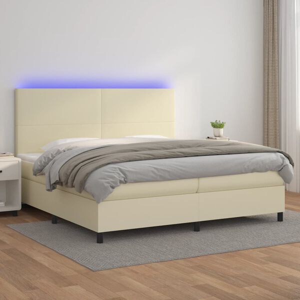 vidaXL Cama box spring c/ colch&atilde;o/LED 200x200cm couro artificial creme
