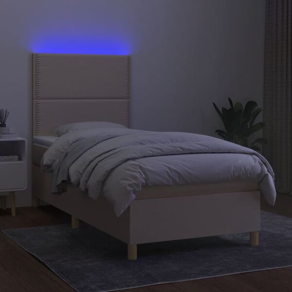 vidaXL Cama box spring c/ colch&atilde;o e LED 90x190 cm tecido cor creme