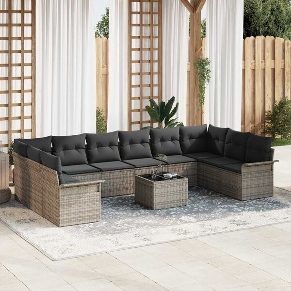 vidaXL Conjunto de Sof&aacute; de Jardim 11 pcs Preto vime PE
