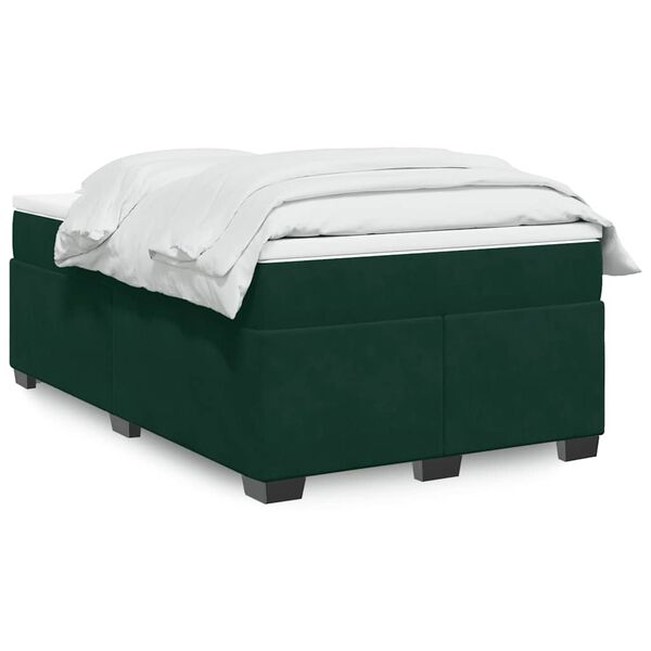 vidaXL Cama boxspring com colch&atilde;o 120x200 cm veludo verde-escuro