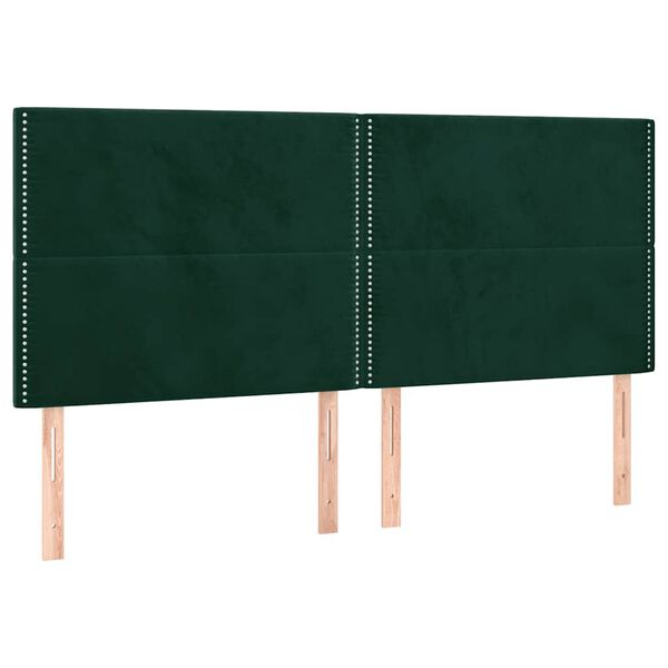 vidaXL Cabeceira de cama c/ LED veludo 180x5x118/128 cm verde-escuro