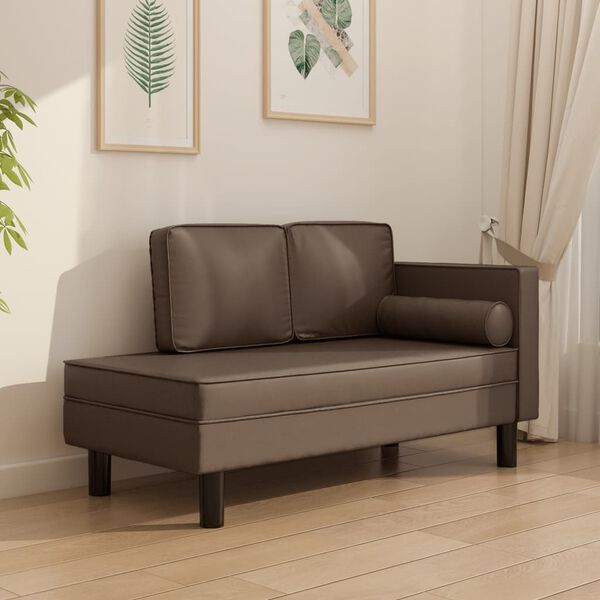 vidaXL Chaise longue com almofad&otilde;es e rolo couro artificial castanho