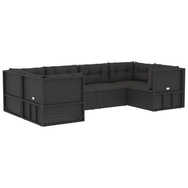 vidaXL 6 pcs conjunto lounge de jardim c/ almofad&otilde;es vime PE preto