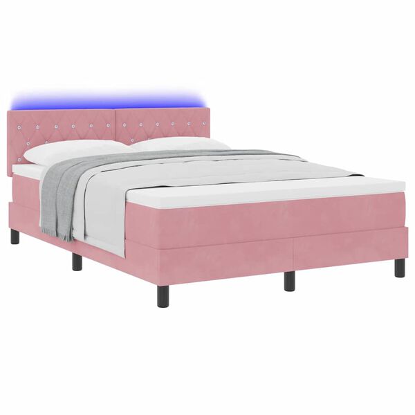vidaXL Cama Box Spring LED com colch&atilde;o Rosa 140 x 190 cm Veludo
