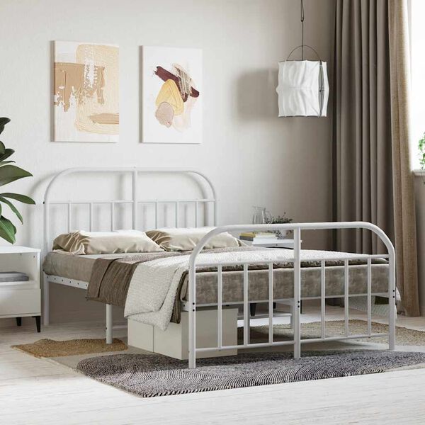 vidaXL Estrutura de cama com cabeceira e p&eacute;s 120x200 cm metal branco