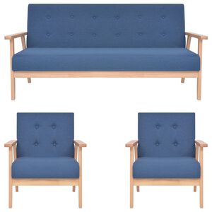 vidaXL 3 pcs conjunto de sof&aacute;s tecido azul