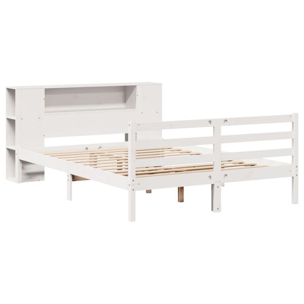 vidaXL Cama com estante sem colchão 140x190 cm pinho maciço branco