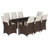 vidaXL 9 pcs conjunto bistr&ocirc; de jardim c/ almofad&otilde;es vime PE castanho