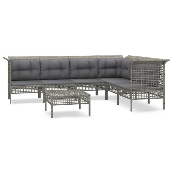 vidaXL 7 pcs conjunto lounge de jardim c/ almofadões vime PE cinzento