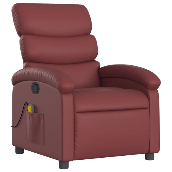 vidaXL Poltrona massagens reclin&aacute;vel couro artificial vermelho tinto