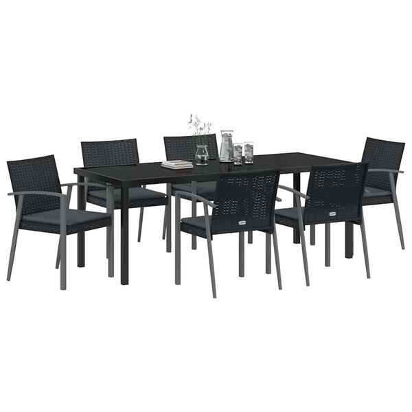 vidaXL Conjunto de Jantar para Jardim 7 pcs Preto e Cinza Rattan de PE