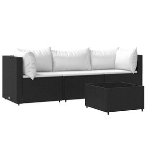 vidaXL 4 pcs conjunto lounge de jardim c/ almofad&otilde;es vime PE preto