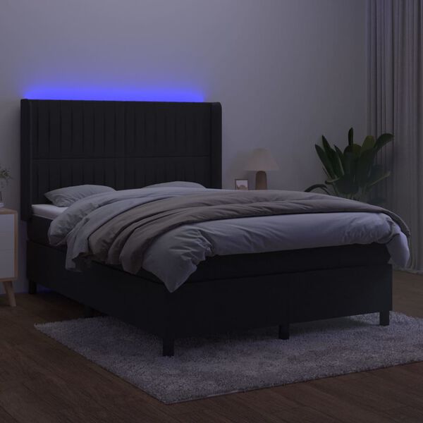 vidaXL Cama box spring c/ colch&atilde;o/LED 140x190 cm veludo preto