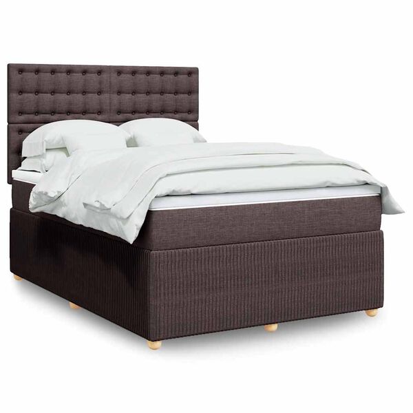 vidaXL Cama com molas/colch&atilde;o 140x190 cm tecido castanho-escuro