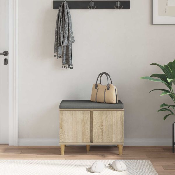 vidaXL Banco de Hall com almofada Carvalho Sonoma 60 x 38 x 46 cm