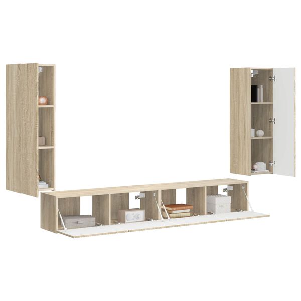 vidaXL Conjunto de Gabinete de Parede para TV 4 pcs Carvalho Sonoma