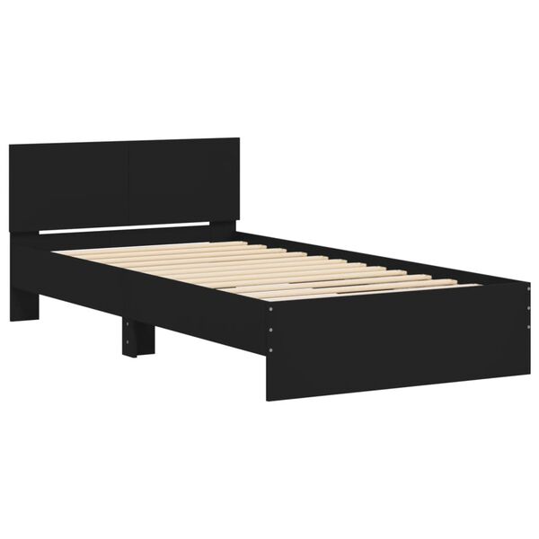 vidaXL Estrutura cama c/ cabeceira 100x200 cm derivados madeira preto