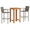 vidaXL 3 pcs conjunto de bar p/ jardim ac&aacute;cia maci&ccedil;a/vime PE cinzento