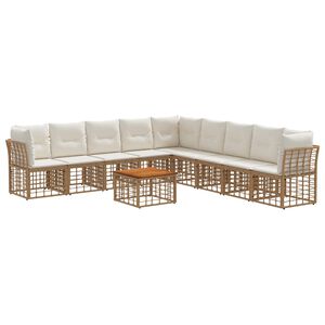 vidaXL Conjunto de Sof&aacute;s para Exterior 10 unid. Natural e Branco Creme