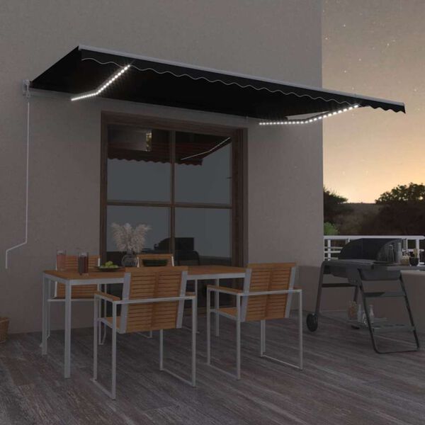 vidaXL Toldo autom&aacute;tico com LED e sensor de vento 500x350 cm antracite