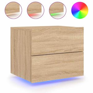 vidaXL Mesa de cabeceira de parede com luzes LED carvalho sonoma