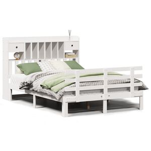 vidaXL Cama com estante sem colch&atilde;o 150x200 cm pinho maci&ccedil;o branco
