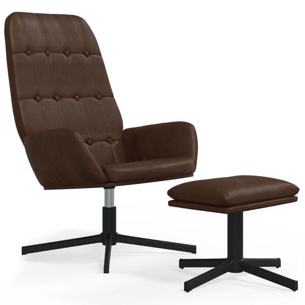 vidaXL Cadeira descanso +banco p&eacute;s couro artificial castanho brilhante