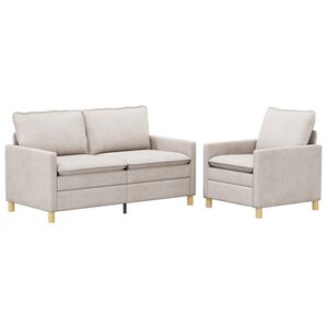 vidaXL Conjunto de Sof&aacute;s 2 unid. Creme Poli&eacute;ster