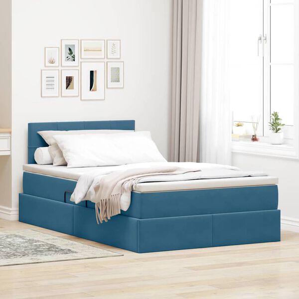 vidaXL Cama com Armazenamento com colch&atilde;o Azul 120 x 190 cm Veludo
