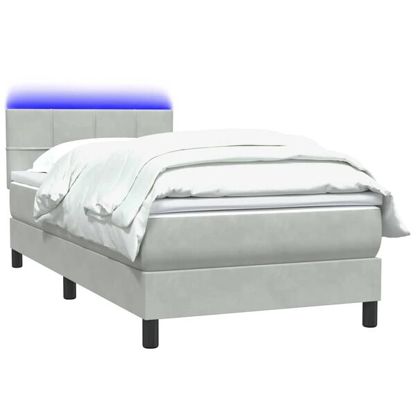 vidaXL Cama box spring c/ colch&atilde;o e LED 100x220 cm veludo cinza-claro