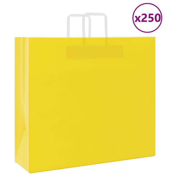 vidaXL Sacos de papel 250 unid com al&ccedil;as amarelo 54x15x49 cm