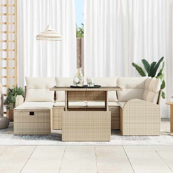 vidaXL Conjunto de Sof&aacute; de Jardim 7 pcs Bege Rattan Sint&eacute;tico