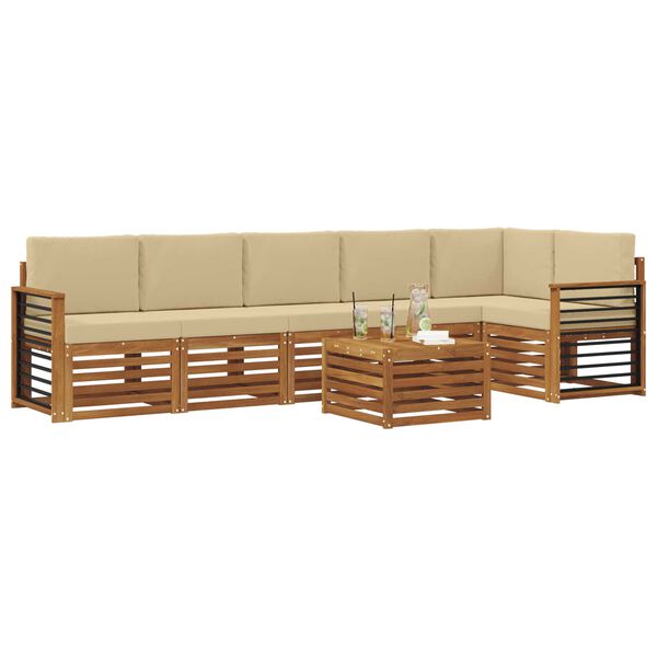 vidaXL Conjunto de Sof&aacute; Sectional com almofada 7 pcs Natural e Bege