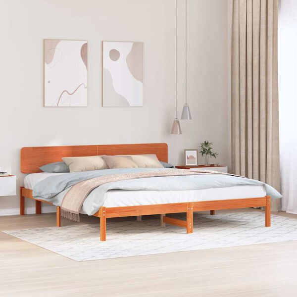 vidaXL Estrutura da Cama com cabeceira Marrom Cera 180 x 200 cm