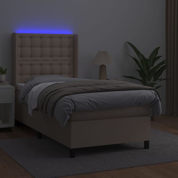 vidaXL Cama box spring c/ colchão/LED 90x190cm couro artif. cappuccino