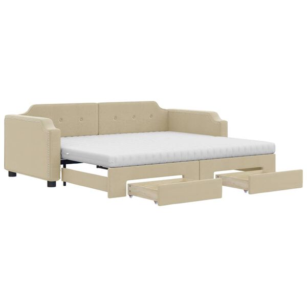 vidaXL Sof&aacute;-cama com gavet&atilde;o e gavetas 80x200 cm tecido cor creme