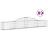 vidaXL Cestos gabi&atilde;o arqueados 9 pcs 300x30x40/60 cm ferro galvanizado
