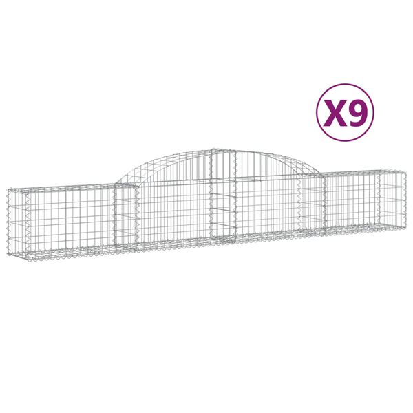 vidaXL Cestos gabi&atilde;o arqueados 9 pcs 300x30x40/60 cm ferro galvanizado