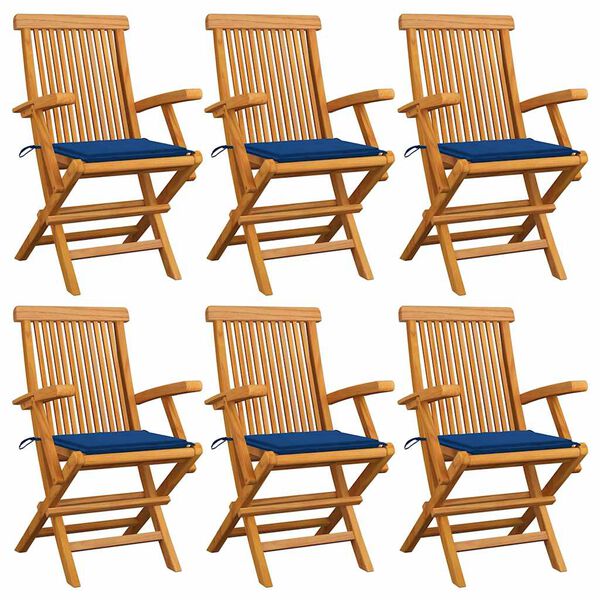 vidaXL Cadeiras de jardim c/ almofad&otilde;es azul real 6 pcs teca maci&ccedil;a