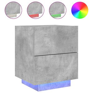 vidaXL Mesa de cabeceira c/ luzes LED derivados madeira cinza cimento
