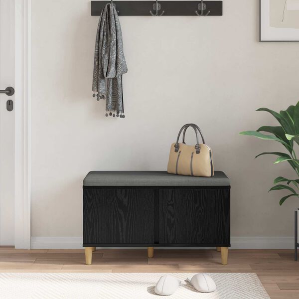 vidaXL Banco de Hall com almofada Carvalho Preto 60 x 38 x 46 cm