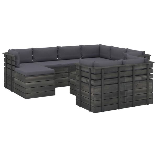 vidaXL 10 pcs conjunto lounge de paletes com almofad&otilde;es pinho maci&ccedil;o